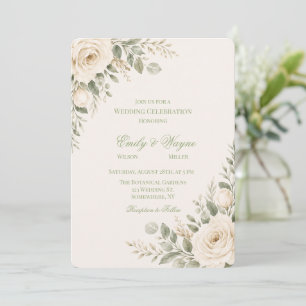 Cream and Sage Green Greenery Wedding Invitation