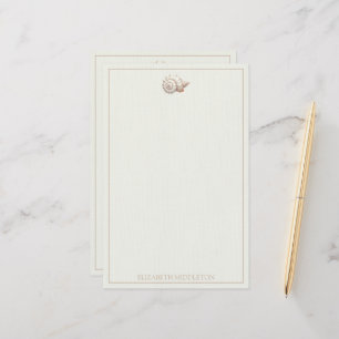 Cream and Tan Coastal Seashell Personalied Stationery