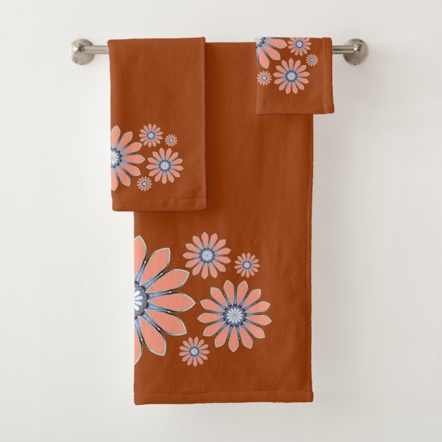 Cream and Terracotta Abstract Floral Bath Towel Set (Insitu)