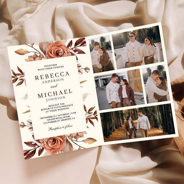 Cream and Terracotta Floral QR Code Wedding Invitation (Creator Uploaded)
