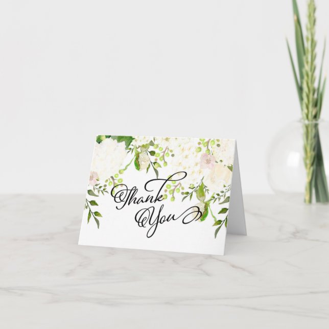 Cream and white hydrangea Floral thank you card (Front)