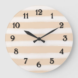 Cream and White Watercolor Stripes Large Clock