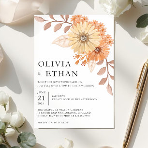 Cream Apricot Floral Wedding Invitation, W004 Invitation