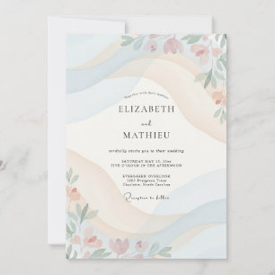 Cream Apricot Wildflower Wedding Invitation