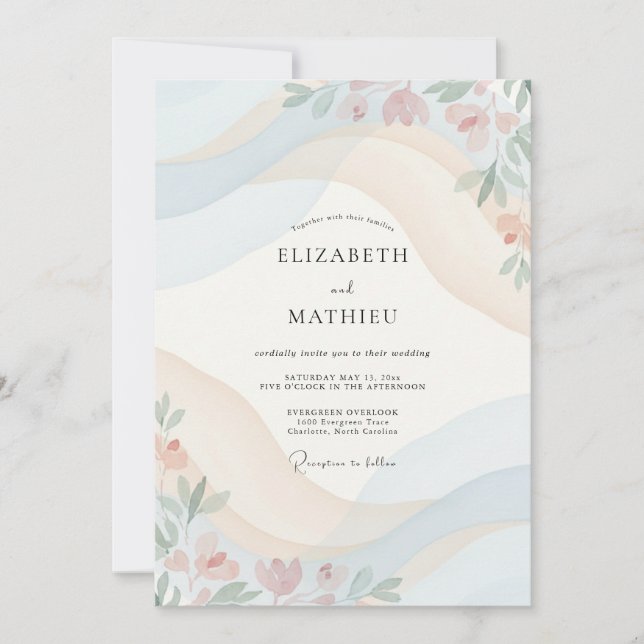 Cream Apricot Wildflower Wedding Invitation (Front)