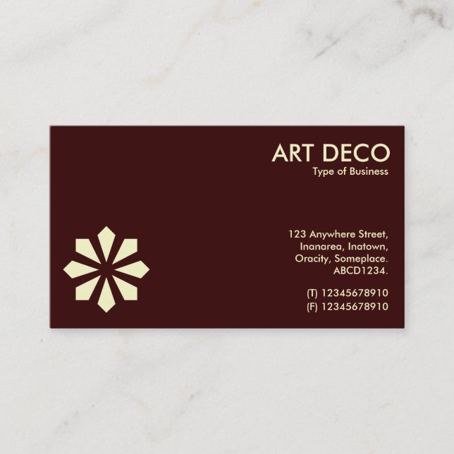 Cream Art Deco Flower Symbol - Dark Brown Business Card (Front)