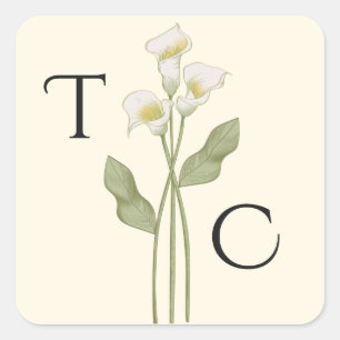 Cream Art Nouveau Lily Monogram Wedding Square Sticker