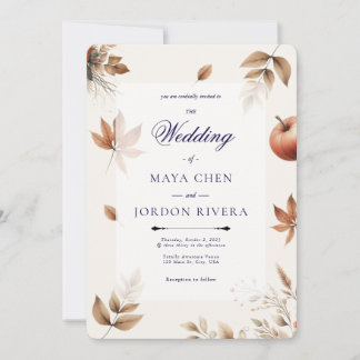 Cream Autumn Harvest Season Wedding Invitation