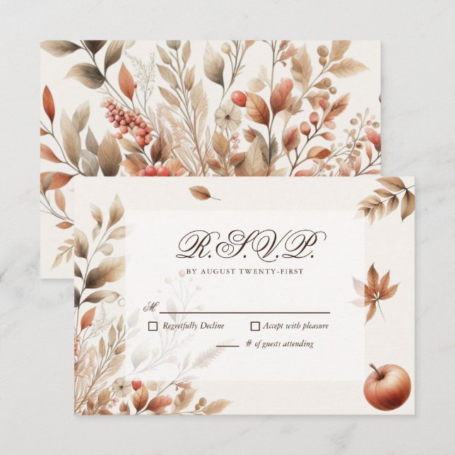 Cream Autumn Harvest Wedding RSVP Botanical Reply Card (Front/Back)