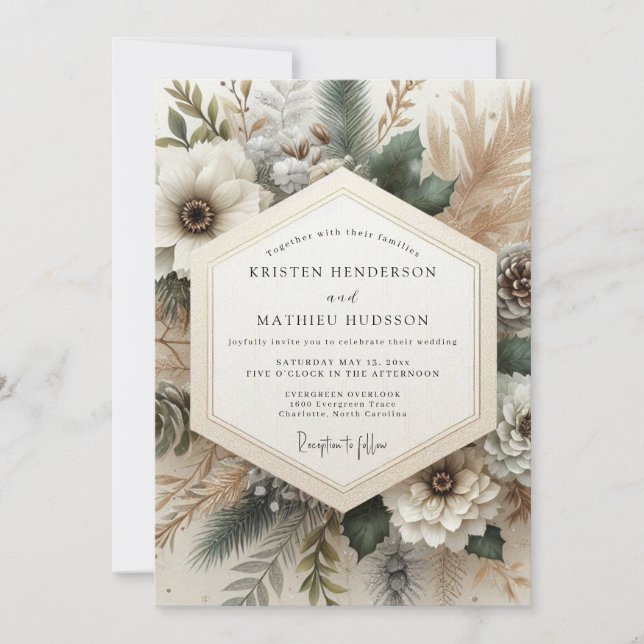 Cream Autumnal Bloom Wedding Invitation (Front)