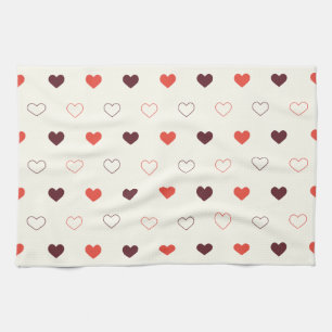 Cream Background with Red & Burgundy Hearts Kitchen Towel