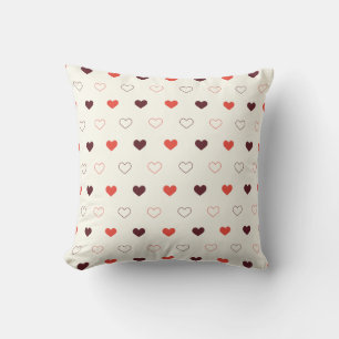 Cream Background with Red & Burgundy Hearts Throw Pillow