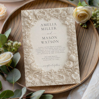 Cream Baroque Floral Ornate Wedding Invitation