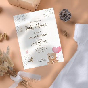 Cream Bear Baby Shower Invitation