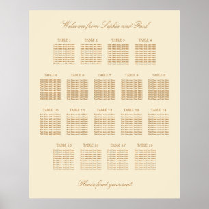 Cream Beige 18 Table Wedding Seating Chart Poster