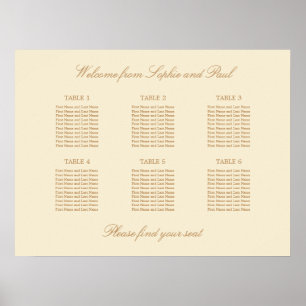 Cream Beige 6 Table Wedding Seating Chart Poster