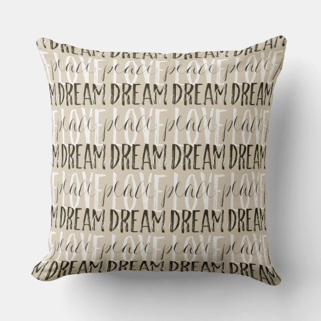 Cream Beige Black White Love Dream Peace Shine Throw Pillow (Front)