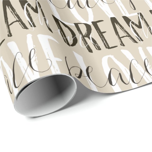 Cream Beige Black White Love Dream Peace Shine Wrapping Paper (Roll Corner)