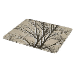 Cream Beige Brown White Tree Branches Cutting Board