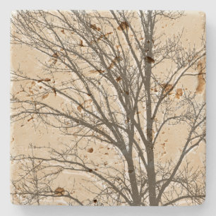 Cream Beige Brown White Tree Branches Stone Coaster