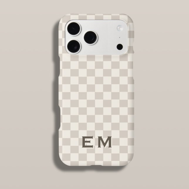 Cream Beige Chequerboard Chequered Monogram (Tan Cream Checkerboard Phone Case with Custom Initials)