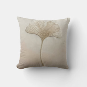 Cream Beige Ginkgo Biloba Leaf Minimalist Modern Throw Pillow
