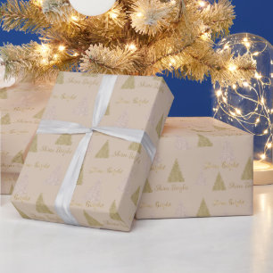Cream Beige Gold Glitter Shine Christmas Trees   Wrapping Paper