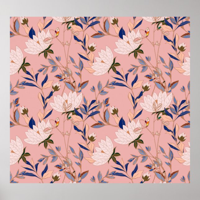 Cream Beige Lilies: Pink Seamless Background Poster (Front)