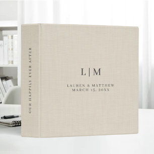 Cream Beige Linen Minimal Elegant Wedding Album Binder