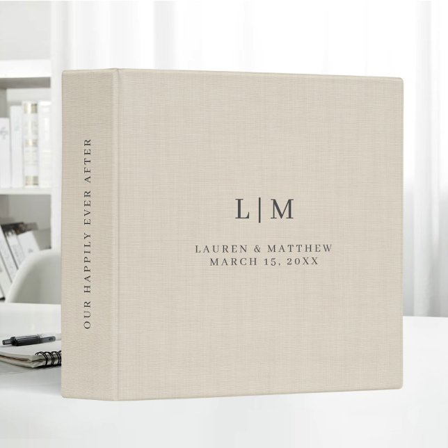 Cream Beige Linen Minimal Elegant Wedding Album Binder (Creator Uploaded)
