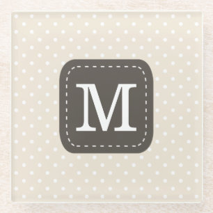 Cream Beige Polka Dot Pattern Personalized Letter Glass Coaster