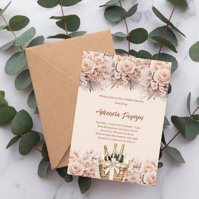 Cream beige roses bubbly brunch Bridal Shower Invitation (Creator Uploaded)