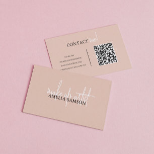 Cream Beige Typography Script Qr Code Business Card