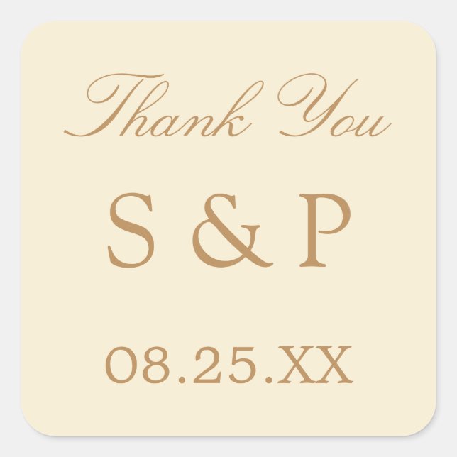 Cream Beige Wedding Favour Thank You Sticker (Front)