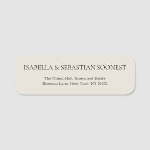 Cream Beige Wedding Simple Retro Font Name Tag