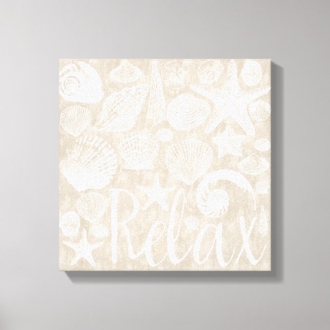 Cream Beige White Beach Shells Relax Canvas Print (Front)