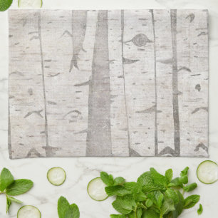Cream Beige White Birch Trees Kitchen Towel
