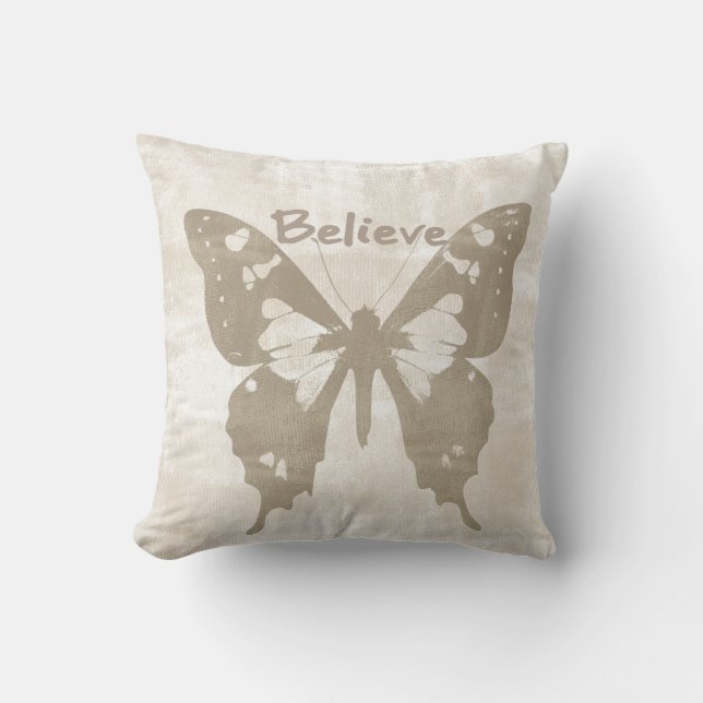 Cream Believe Butterfly Throw Pillow (Front)