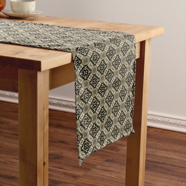 Cream Beveled Diamonds Pattern Long Table Runner (In Situ)