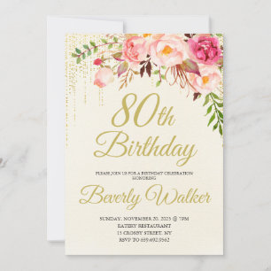 Cream Birthday 80th Birthday Invitation