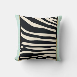 Cream, black, and mint green zebra print throw pillow