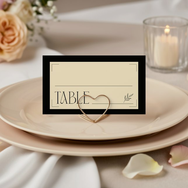 Cream Black Art Deco Sophisticated Botanical  Place Card (Creator Uploaded)