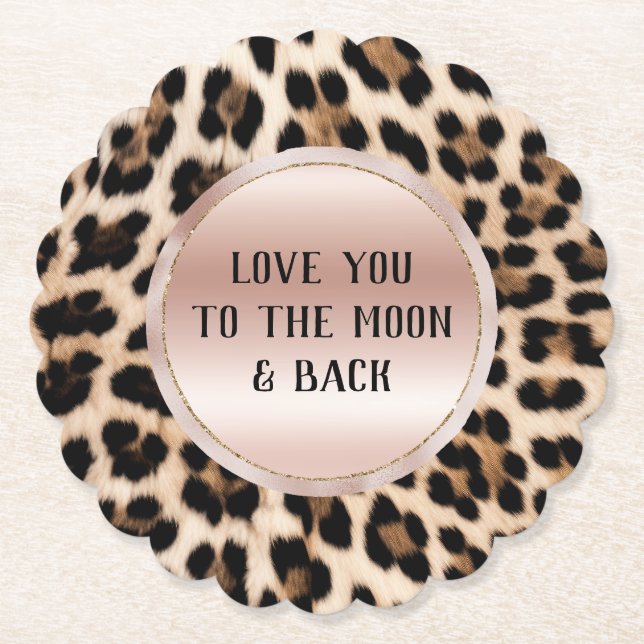 Cream Black Brown Leopard Blush Pink  Paper Coaster (Front)