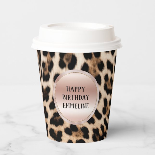 Cream Black Brown Leopard Blush Pink  Paper Cups (Front)