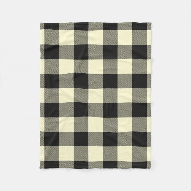 Cream Black Buffalo Plaid Twill Fleece Blanket (Front)