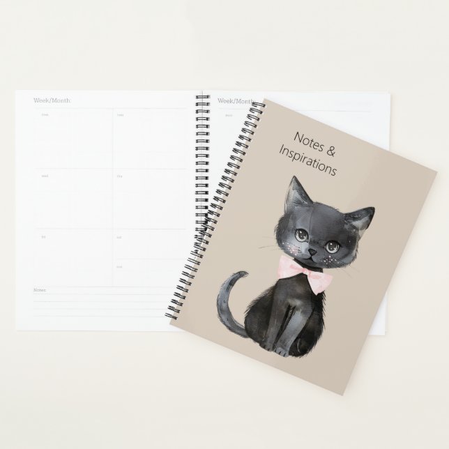 Cream Black Cat Pink Bow Planner (Display)