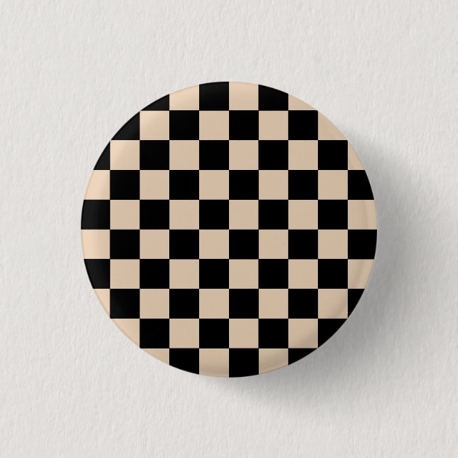 Cream & Black Chequered Board Pattern Print 1 Inch Round Button (Front)
