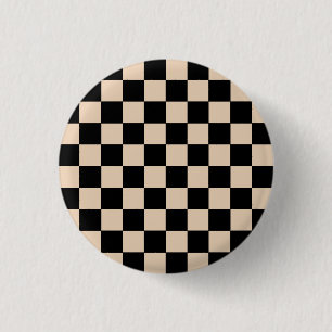 Cream & Black Chequered Board Pattern Print 1 Inch Round Button