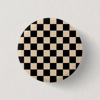 Cream & Black Chequered Board Pattern Print 1 Inch Round Button