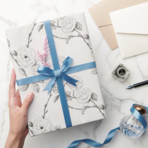 Cream Black Fall Flowers Wrapping Paper